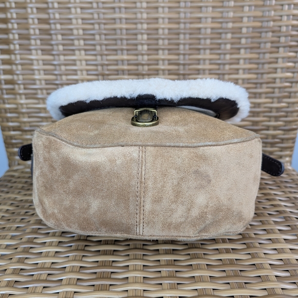 Ugg Heritage Brown Cream Leather Cow Suede Shearling Crossbody Bag - Picture 7 of 16
